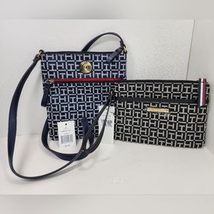 Tommy Hilfiger Monogram Crossbody And Clutch Bundle *Blue/Black* NWT